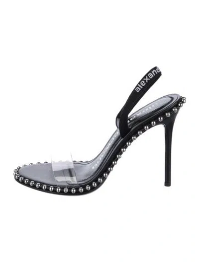 Pre-owned Alexander Wang Leather Studded Accents Slingback Sandals In Black