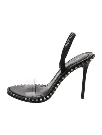 Pre-owned Alexander Wang Leather Studded Accents Slingback Sandals In Black