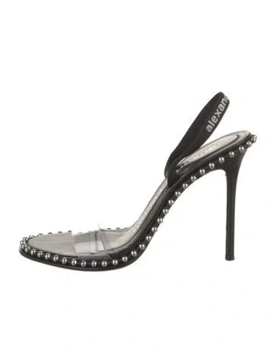 Pre-owned Alexander Wang Leather Studded Accents Slingback Sandals In Black