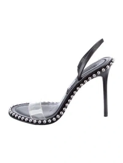 Pre-owned Alexander Wang Leather Studded Accents Slingback Sandals In Silver