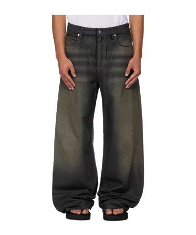 Alexander Wang Leather-textured Loose-fitting Jeans In Black