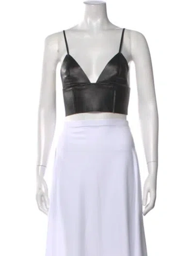 Pre-owned Alexander Wang Leather V-neck Crop Top In Black