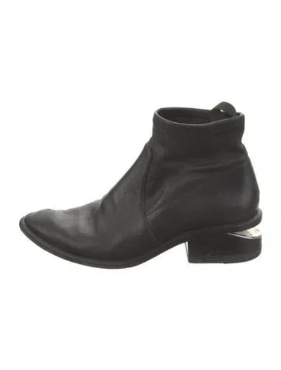 Pre-owned Alexander Wang Leather Whipstitch Trim Boots In Black