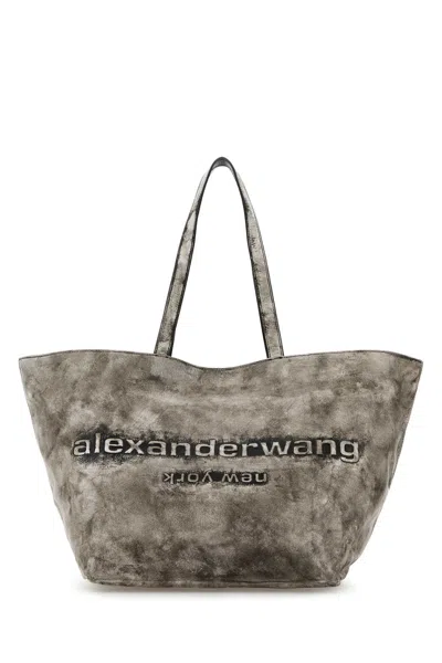 Alexander Wang Light Grey Leather Small Punch Shopping Bag In Gray
