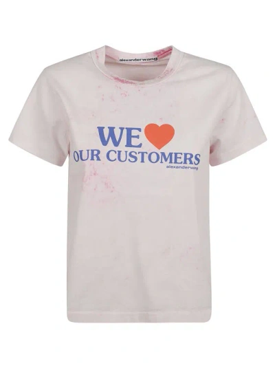 Alexander Wang Love Our Customers Shrunken Tee In Lt Pink Bleach Out