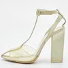 Alexander Wang Light Yellow Leather And Pvc T-bar Ankle Strap Pumps In Yellow