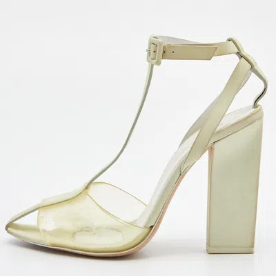 Alexander Wang Light Yellow Leather And Pvc T-bar Ankle Strap Pumps