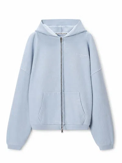 Alexander Wang Lightweight Zip-up Hooded Cotton Sweatshirt With Kangaroo Pockets In Multi