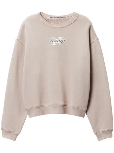 Alexander Wang Logo-print Cotton Sweatshirt In Neutral