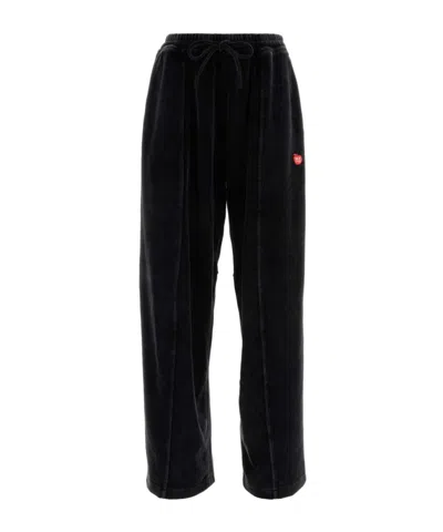 Alexander Wang Logo-appliqué Velour Track Pants In Black