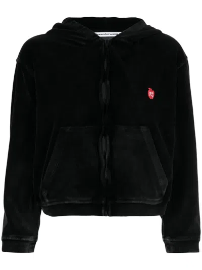 Alexander Wang Velour Zip-up Hoodie In Black