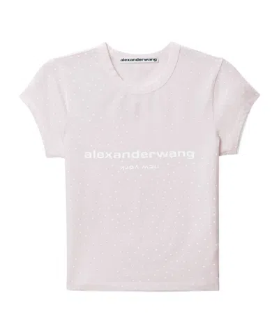 Alexander Wang Logo Baby Rhinestone T-shirt In Gray