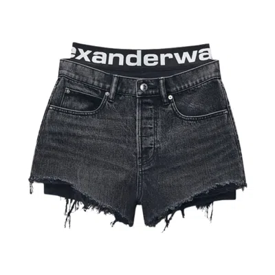 Pre-owned Alexander Wang Logo Bike Short Pre-styled Relaxed Short 'grey Aged' | Women's Size 25 In Gray
