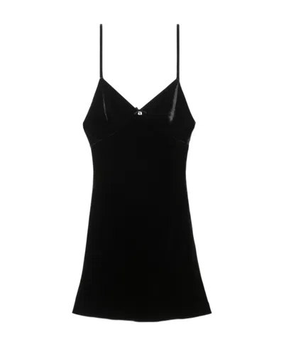 Alexander Wang Logo-charm Velvet Dress In Black
