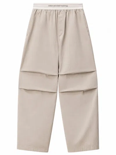 Alexander Wang Logo Cotton Wide-leg Trousers With Elastic Waistband In Neutral