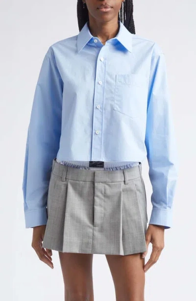 Alexander Wang Logo Crop Cotton Button-up Shirt In Blue