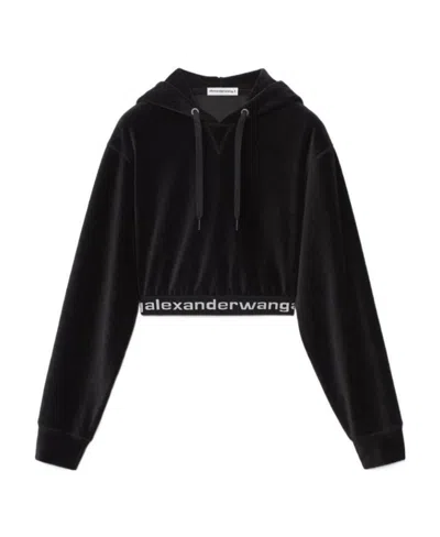 Alexander Wang Logo Cropped Hoodie In Black