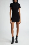 Alexander Wang Logo Debossed Mock Neck Mini T-shirt Dress In Black
