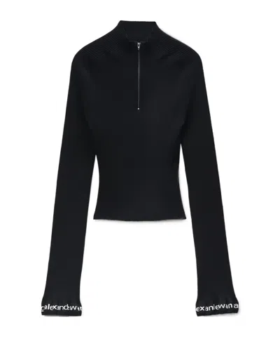 Alexander Wang Logo Detailed Half-zip Sweater In Black