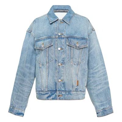 Alexander Wang Logo Distressed Game Jacket In Blue