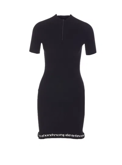 Alexander Wang Ribbed Short-sleeve Fitted Dress Clothing In Black