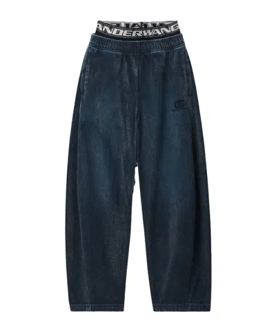 Alexander Wang Logo Elastic Brushed Denim Sweatpant In Blue