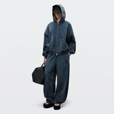 Alexander Wang Logo Elastic Brushed Denim Sweatpant In Ink Blue