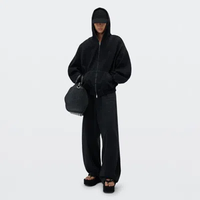 Alexander Wang Logo Elastic Brushed Denim Sweatpant In Washed Black