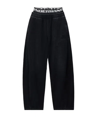 Alexander Wang Logo Elastic Brushed Denim Sweatpant In Black