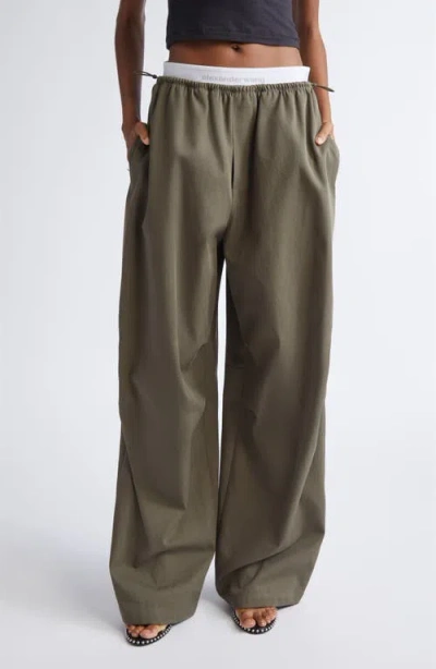 Alexander Wang Logo Elastic Cotton Twill Wide Leg Pants In Multi