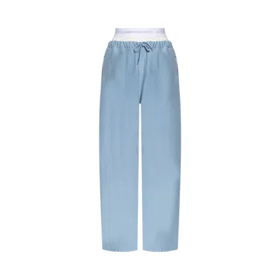 Pre-owned Alexander Wang Logo Elastic Exposed Brief Wide Leg Sweatpant 'light Blue' | Women's Size M