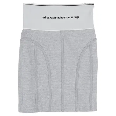 Alexander Wang Logo Elastic Mini Skirt In Grey Cotton In Gray