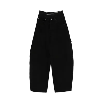 Pre-owned Alexander Wang Logo Elastic Prestyled Mid Rise Oversized Jean 'washed Black' | Women's Size 26