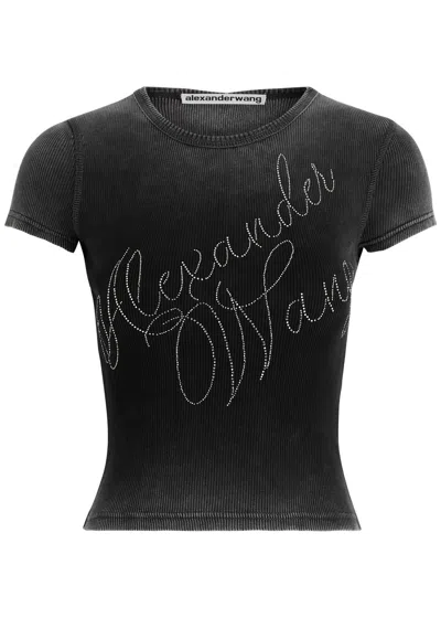 Alexander Wang Logo-embellished Cotton T-shirt In Grey