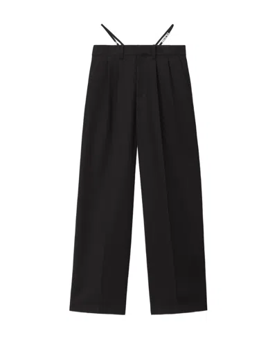 Alexander Wang Logo-embellished Layered Wide-leg Trousers In Black