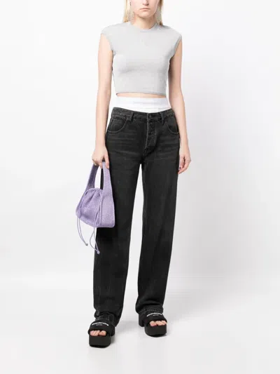 Alexander Wang Logo-embossed Cap-sleeved Knitted T-shirt In Silver
