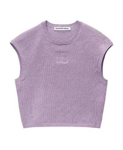 Alexander Wang Logo-embossed Cap-sleeved T-shirt In Purple