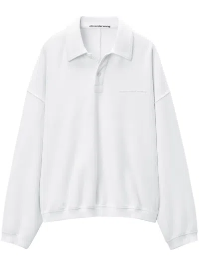Alexander Wang Puffed Logo Oversized Polo Top In Cotton In White
