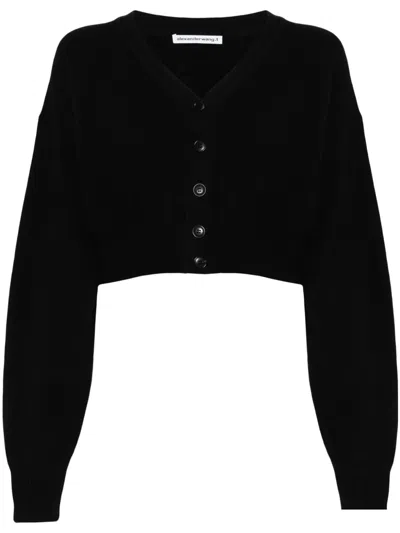 Alexander Wang Logo-embossed Cropped Cardigan In Black