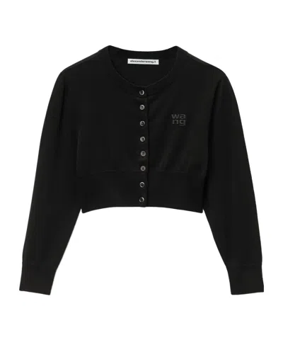 Alexander Wang Logo-debossed Cropped Cardigan In Black