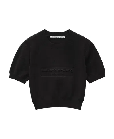 Alexander Wang Logo-embossed Cropped Knitted Top In Black