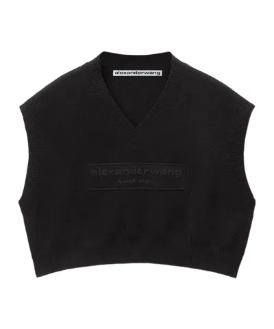 Alexander Wang Logo-debossed Cropped Knitted Top In Black