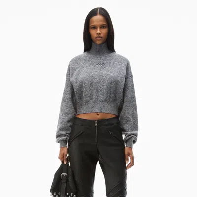 Alexander Wang Logo-embossed Cropped Sweater In Grey Multi