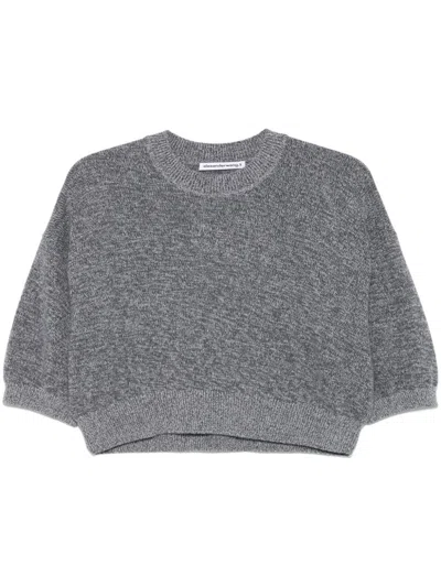 Alexander Wang Logo-embossed Cropped T-shirt In Gray