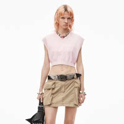 Alexander Wang Logo Embossed Cropped Vest In Soft Chenille In Pink