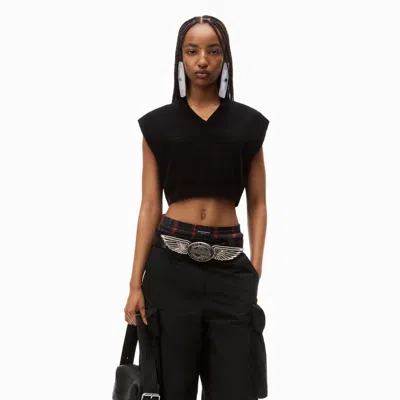 Alexander Wang Logo Embossed Cropped Vest In Soft Chenille In Black