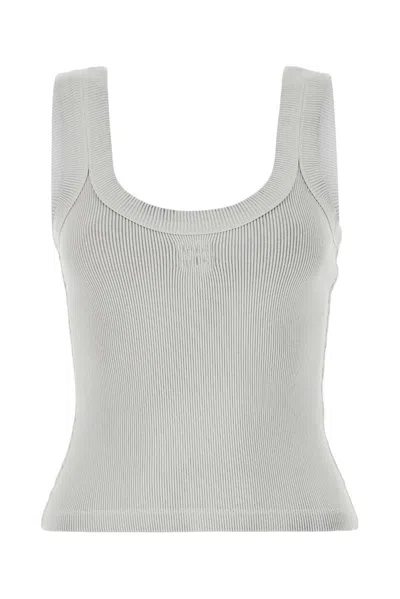 Alexander Wang Logo Embossed Fine Ribbed Tank Top In Bianco