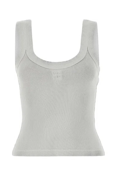 Alexander Wang Logo Embossed Fine Ribbed Tank Top In White