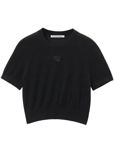 Alexander Wang Logo-embossed Knitted T-shirt In Black
