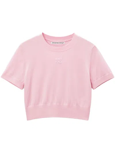 Alexander Wang Logo-embossed Knitted T-shirt In Rosado